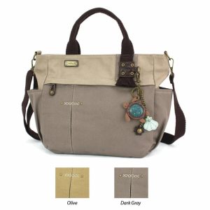 Totes & Satchels |  Multi Pocket Tote – Mini Keychain Turtle Dark Gray