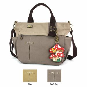 Totes & Satchels |  Multi Pocket Tote – Mushrooms Totes & Satchels Dark Gray