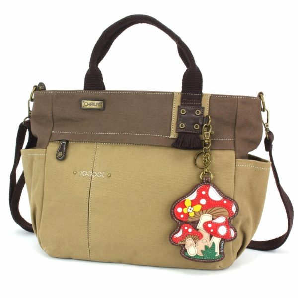 Totes & Satchels |  Multi Pocket Tote – Mushrooms Totes & Satchels Dark Gray