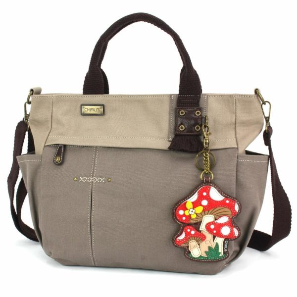 Totes & Satchels |  Multi Pocket Tote – Mushrooms Totes & Satchels Dark Gray