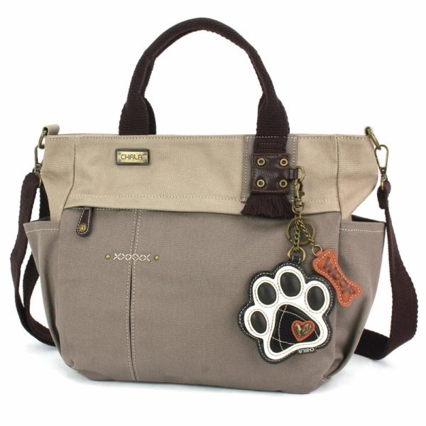 Totes & Satchels |  Multi Pocket Tote – Paw Print B&W Totes & Satchels Dark Gray