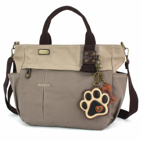 Totes & Satchels |  Multi Pocket Tote – Paw Print Ivory Totes & Satchels Dark Gray