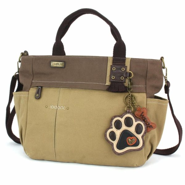 Totes & Satchels |  Multi Pocket Tote – Paw Print Ivory Totes & Satchels Dark Gray