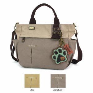 Totes & Satchels |  Multi Pocket Tote – Paw Print Teal Totes & Satchels Dark Gray