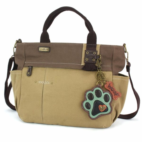 Totes & Satchels |  Multi Pocket Tote – Paw Print Teal Totes & Satchels Dark Gray