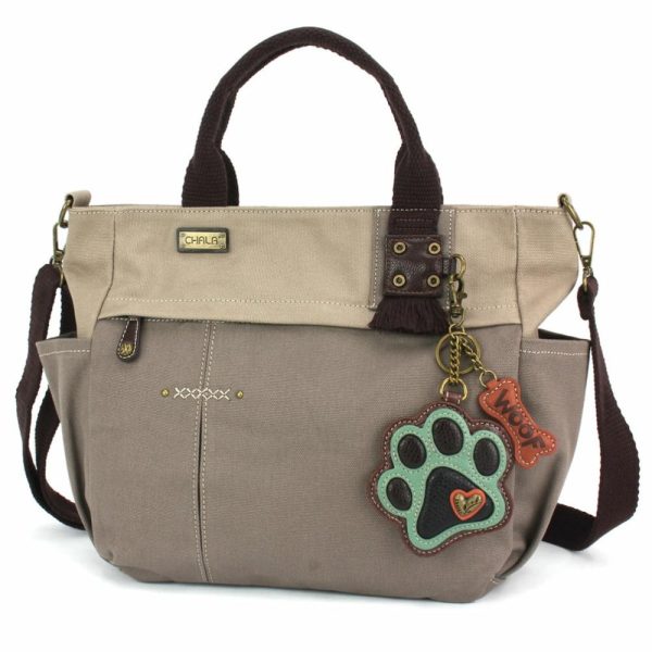 Totes & Satchels |  Multi Pocket Tote – Paw Print Teal Totes & Satchels Dark Gray