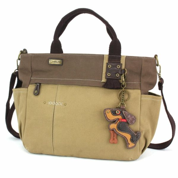 Totes & Satchels |  Multi Pocket Tote – Wiener Dog Totes & Satchels Dark Gray