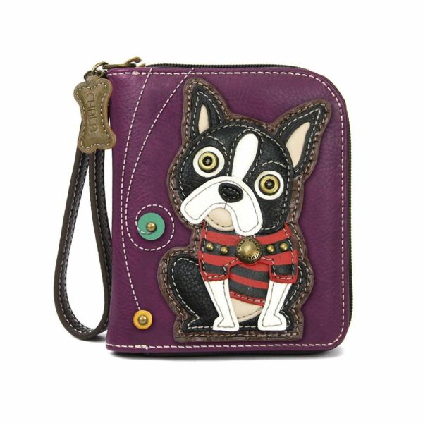 Wallets |  Zip Around Wallet – Boston Terrier Wallets Purple Approx