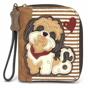 Wallets |  Zip Around Wallet – Brown Shih Tzu Wallets Brown Stripe Approx