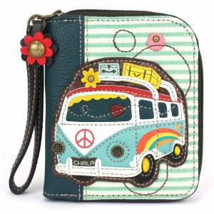 Wallets |  Zip Around Wallet – Bus Wallets Teal Stripe Approx