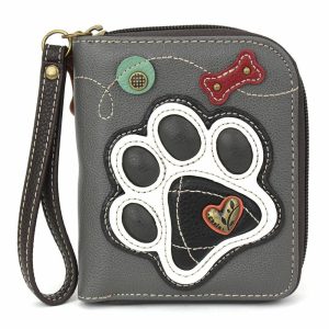 Wallets |  Zip Around Wallet – B&W Pawprint Wallets Gray Approx