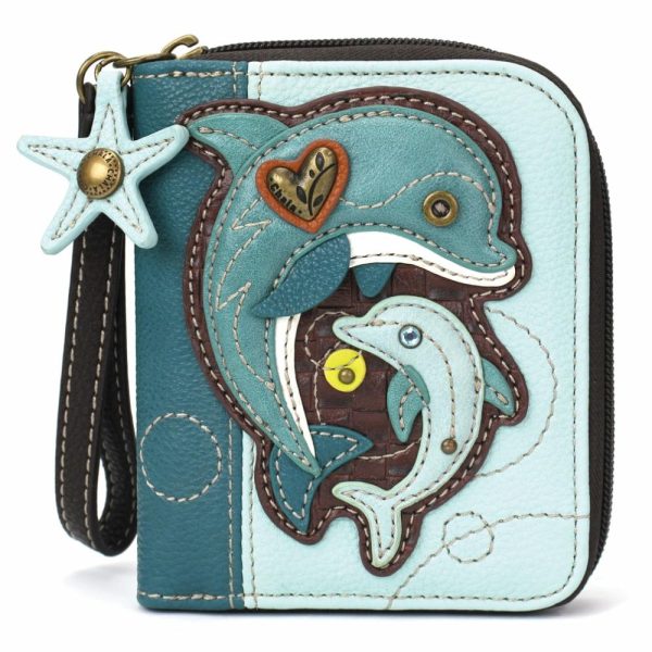 Wallets |  Zip Around Wallet – Dolphin Wallets Teal Stripe Approx