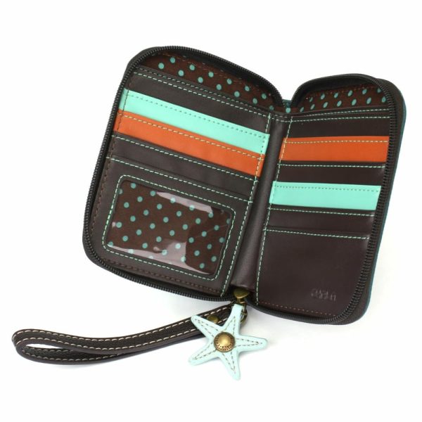 Wallets |  Zip Around Wallet – Dolphin Wallets Teal Stripe Approx