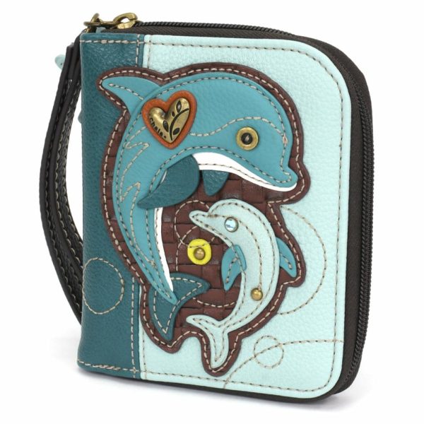 Wallets |  Zip Around Wallet – Dolphin Wallets Teal Stripe Approx