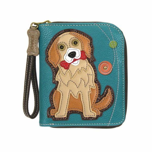 Wallets |  Zip Around Wallet – Golden Retriever Wallets Turquoise Approx