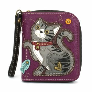 Wallets |  Zip Around Wallet – Gray Tabby Cat Wallets Purple Approx