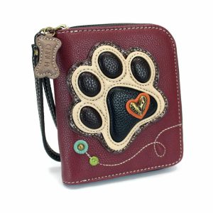 Wallets |  Zip Around Wallet – Ivory Pawprint Wallets Maroon Approx