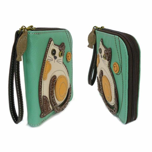 Wallets |  Zip Around Wallet – Lazzy Cat Wallets Teal Approx