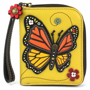 Wallets |  Zip Around Wallet – Monarch Butterfly Wallets Mustard Approx