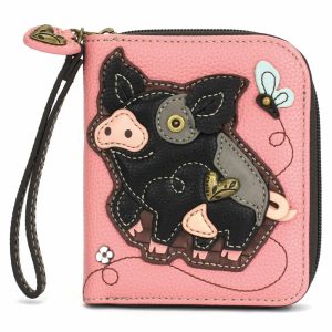 Wallets |  Zip Around Wallet – Spotted Black Pig Wallets Pink Approx