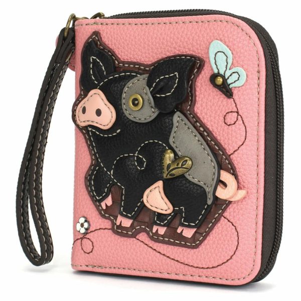 Wallets |  Zip Around Wallet – Spotted Black Pig Wallets Pink Approx