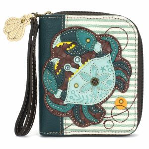 Wallets |  Zip Around Wallet – Teal Crab Wallets Teal Stripe Approx