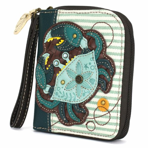 Wallets |  Zip Around Wallet – Teal Crab Wallets Teal Stripe Approx