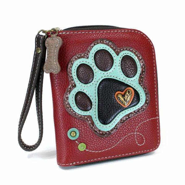 Wallets |  Zip Around Wallet – Teal Pawprint Wallets Burgundy Approx