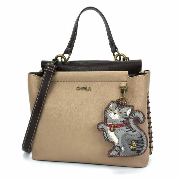 Totes & Satchels |  Charming Satchel – Tabby Cat Gray Totes & Satchels Black