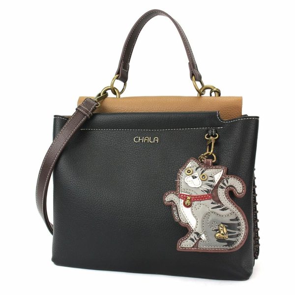 Totes & Satchels |  Charming Satchel – Tabby Cat Gray Totes & Satchels Black